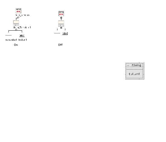 Two views of the same design hierarchy. One is shown with variable names and one without.