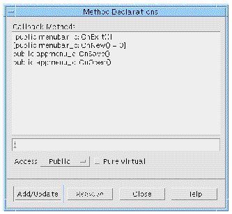 The Method Declarations dialog with default values.