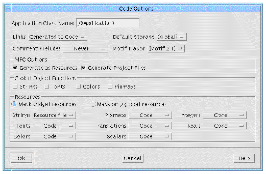 The Generate Options dialog showing default values.