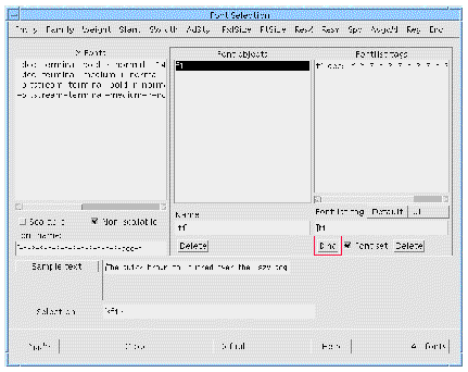 Font Selection dialog showing the example font object and fontlist tag binding.