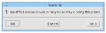 Screenshot of warning dialog when resources have not been applied.