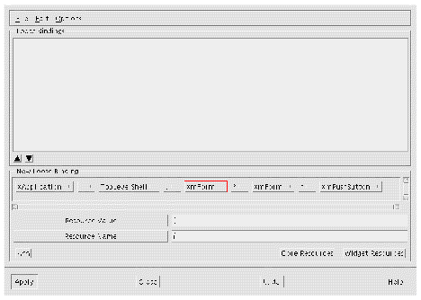 The Loose Bindings dialog with example values selected for the widget option menus.