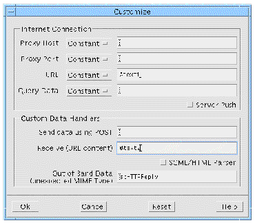The Customize dialog with example values entered.